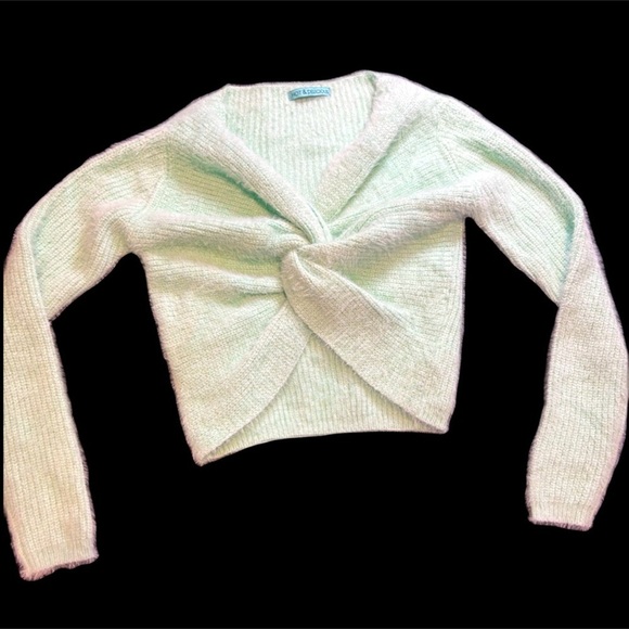 Mint wool plush cross cross cropped fall sweater - Picture 2 of 2